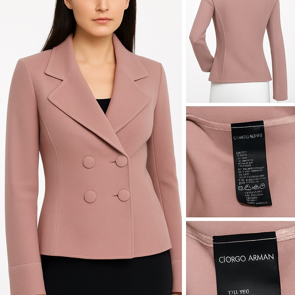 Giorgio Armani Black Lable Dusty Rose Double-Breasted Wool Blend Jacket Size 4 - Picture 4 of 8